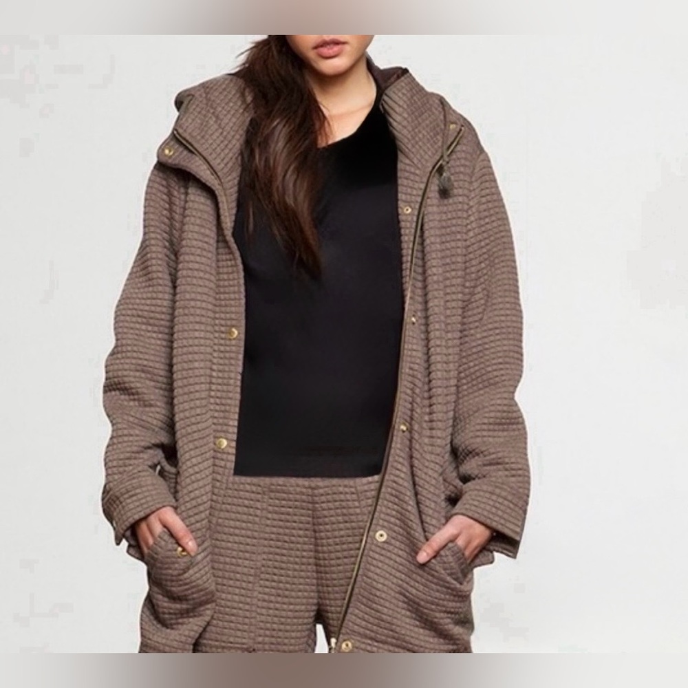 Whitney Eve Full Zip Drawstring Hood Mid-Length Lightweight Beige Coat Jacket M